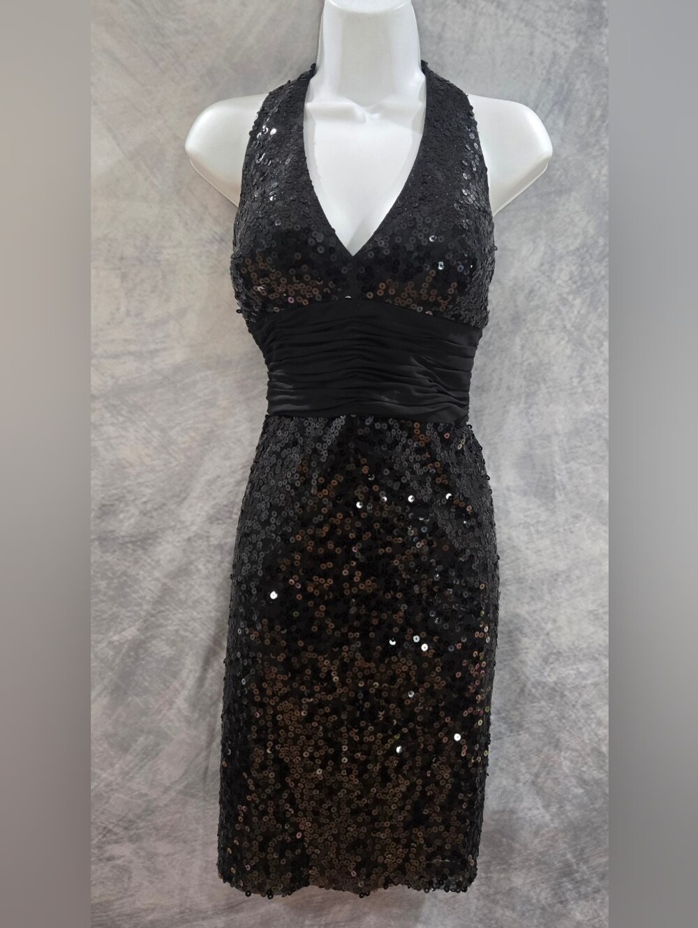 White House Black Market Black Sequin Halter Cocktail Dress